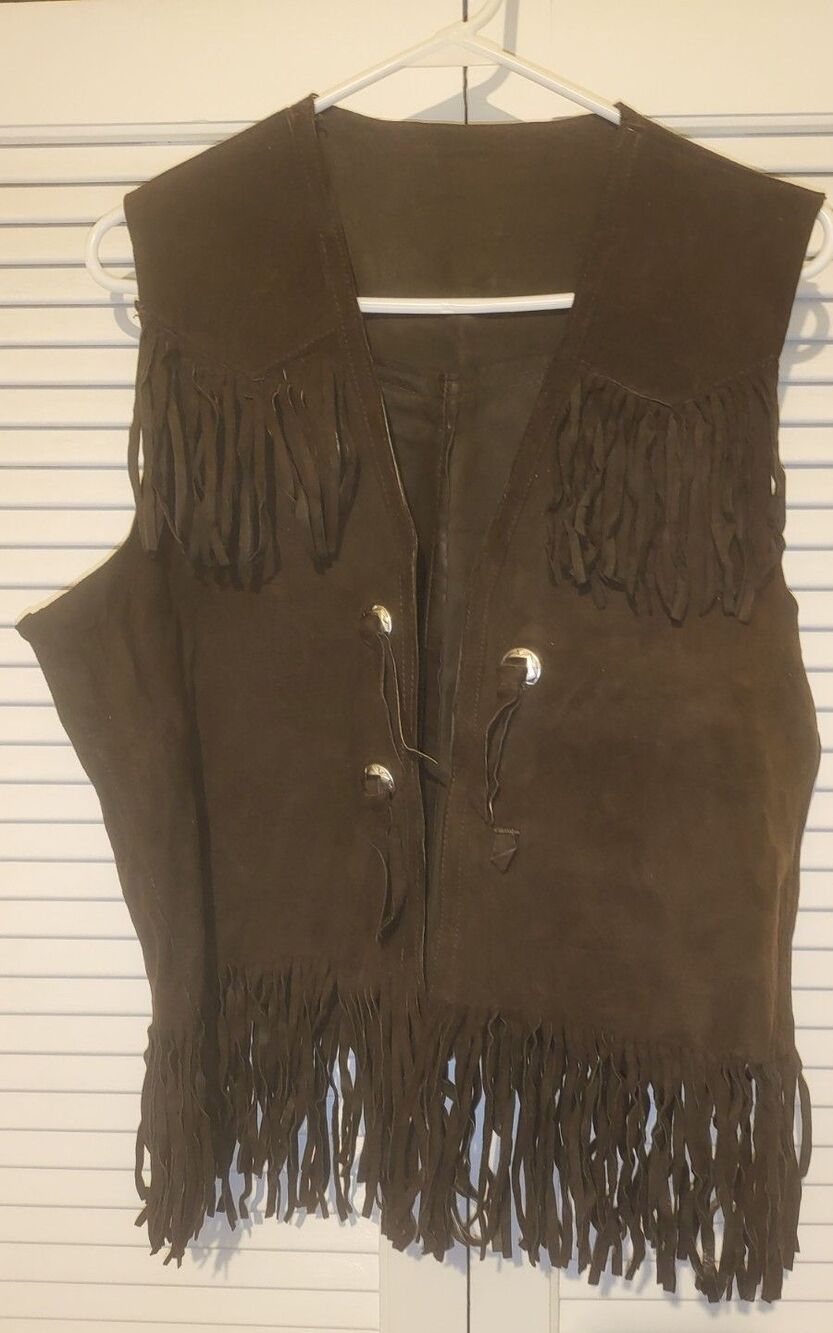 Suede Leather Vintage Brown Fringe Vest Size Women's M